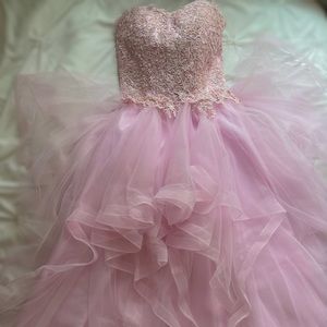 Baby pink ruffle prom dress